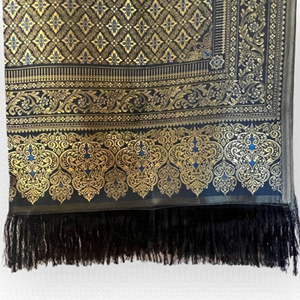 NAVY and gold hand woven silk Turkish tapestry